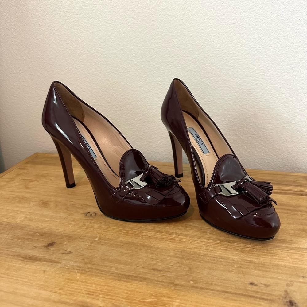 Prada Burgundy Heels with Tassel Detail